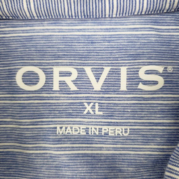 ORVIS Polo Shirt Men's XL Blue Stripe Stretch Wicking Short Sleeve Golf Casual - Picture 5 of 7